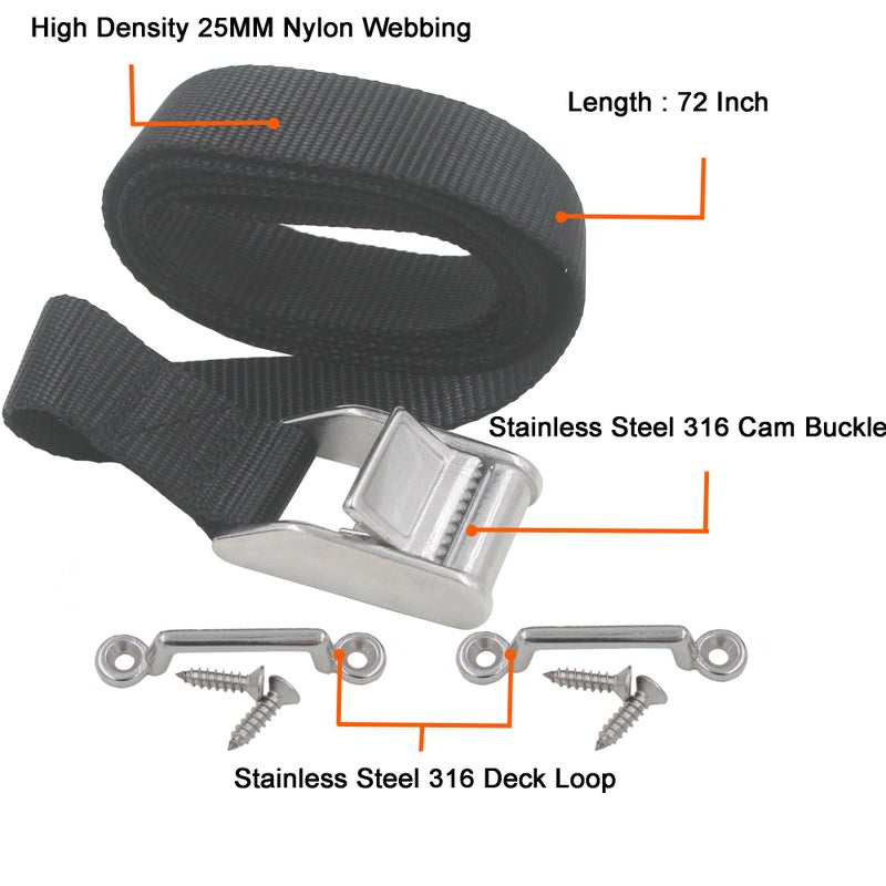 YYST 72" Gas Tank Strap Fuel Tank Strap W/Stainless Steel Clamp and Deck Loops - Hardware Included - Image 2